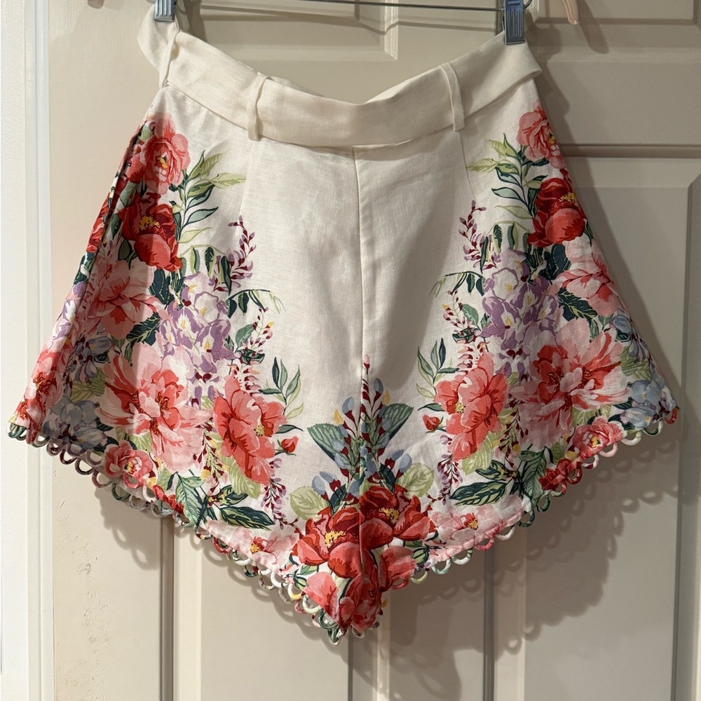 Zimmermann White Floral Shorts with belt and scalloped detail - Picture 6 of 15